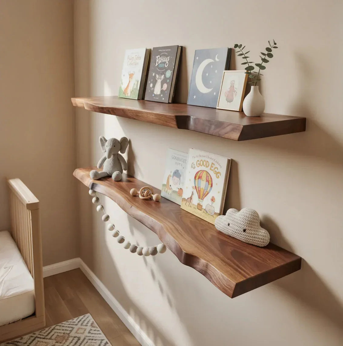 Handcrafted floating shelves as a practical Mother's Day home decor gift