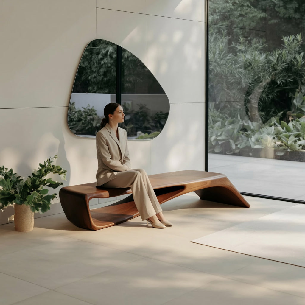 Contemporary Sculptural Bench with Flowing Curved Design β Minimalist Accent