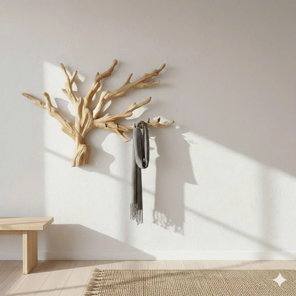 Christmas Tree Branch Coat Rack – Rustic Wall Mounted Driftwood Hanger