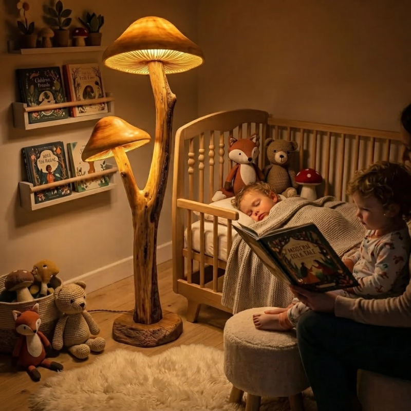 Dual Nursery Mushroom Floor Lamp with Gill Glow Caps