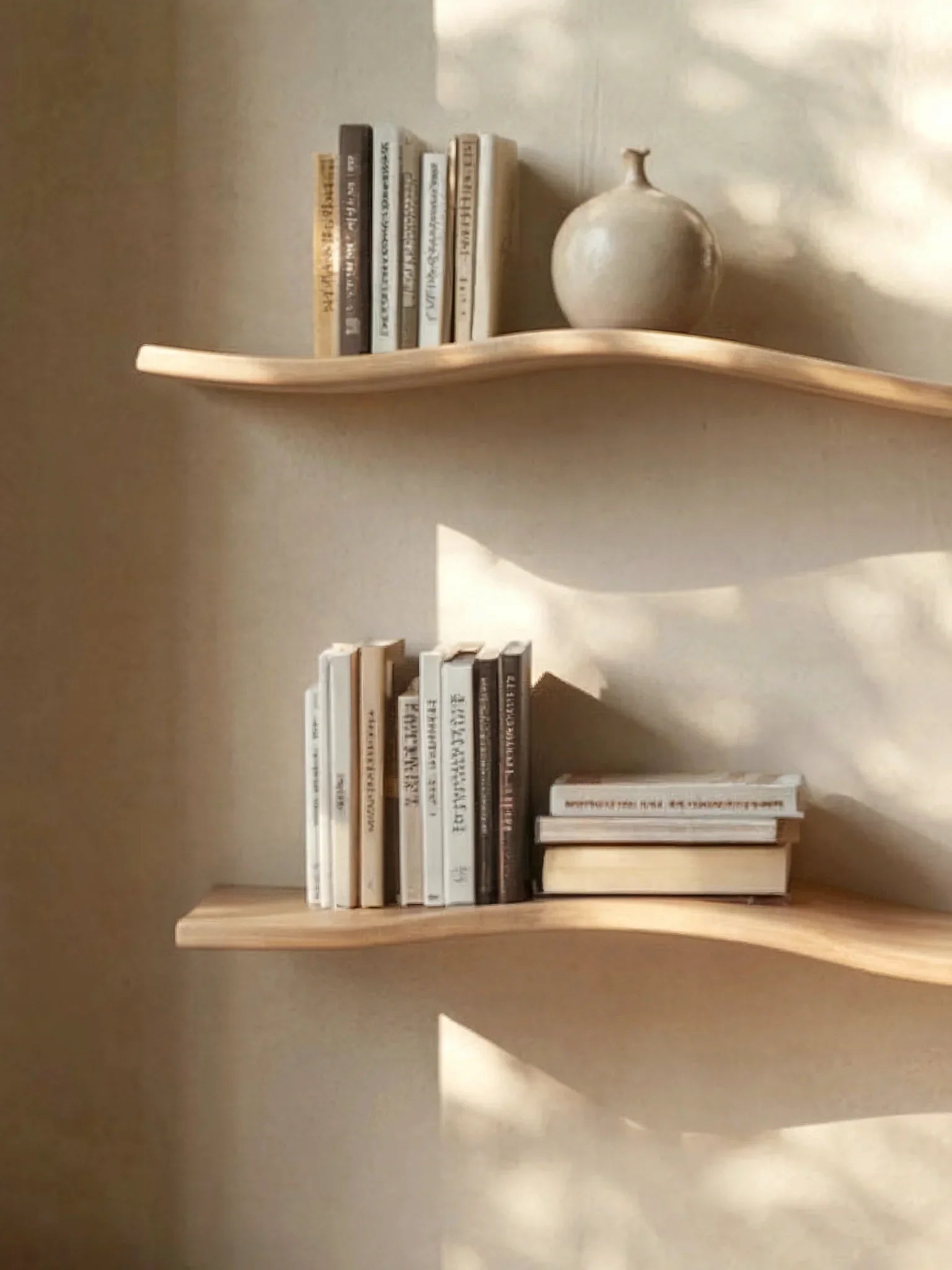 Handcrafted Wavy Rustic Wooden Shelf – Mid-Century Bookcase, Home Décor & Gift