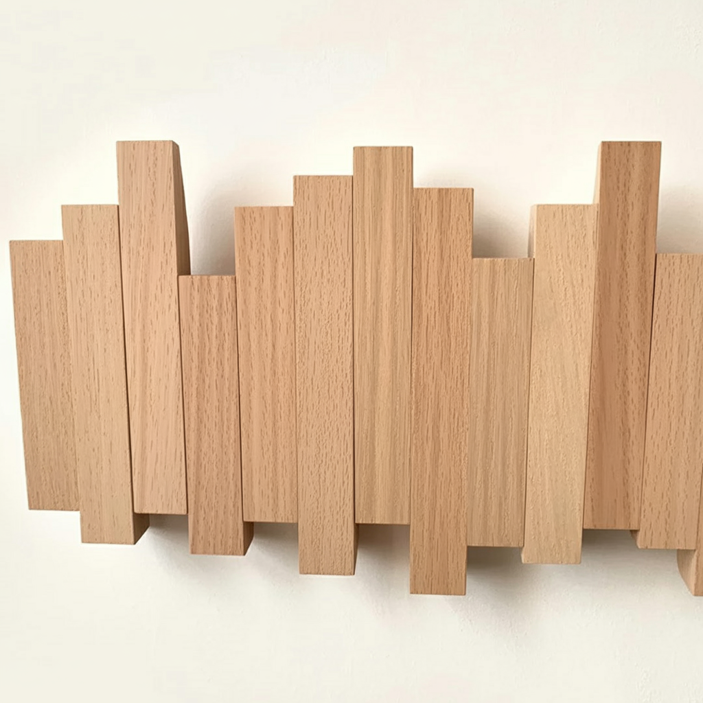 Walnut Piano Coat Rack Wall Mount β Rustic Wood Hooks & Key Holder