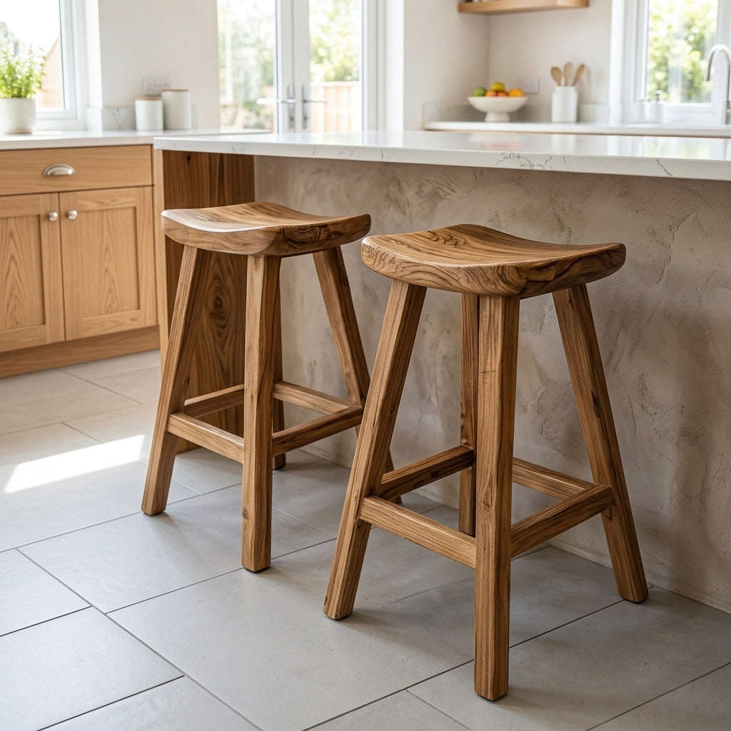 Artisan ergonomic saddle bar stool in solid wood