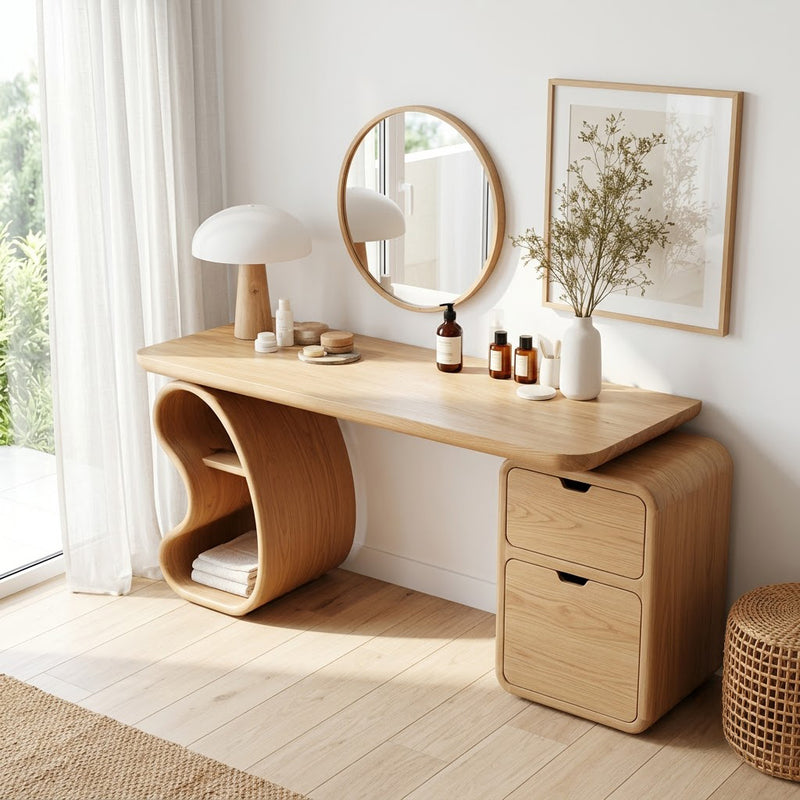 Organic hollow-leg console table in solid wood
