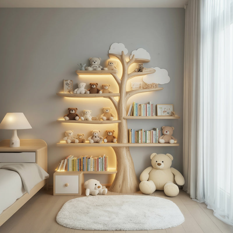 Dreamy kids wall shelf with enchanted tree design