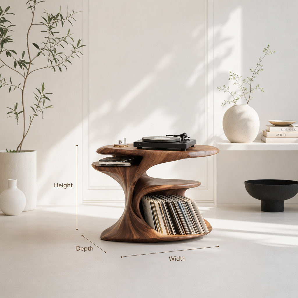 Farmhouse Turntable Station with Storage – Handcrafted Solid Wood Record Player Stand