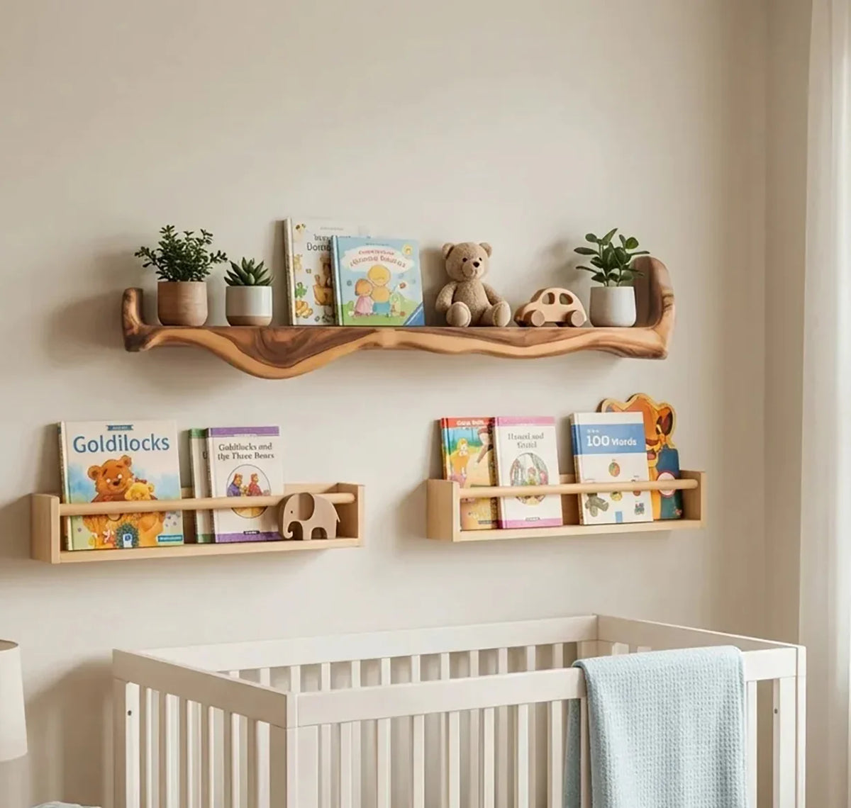 Handcrafted Live Edge Floating Shelf for Nursery – Natural Solid Wood