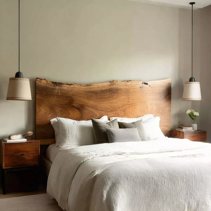 Artisan live edge headboard with natural wood design
