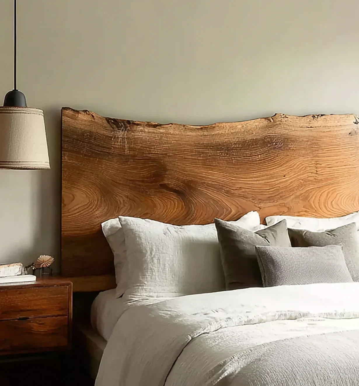 Solid wood headboard with live edge for bedroom decor