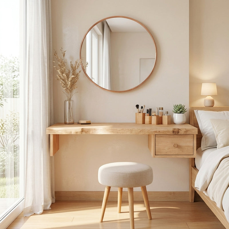 Live edge wooden floating vanity desk crafted from solid wood