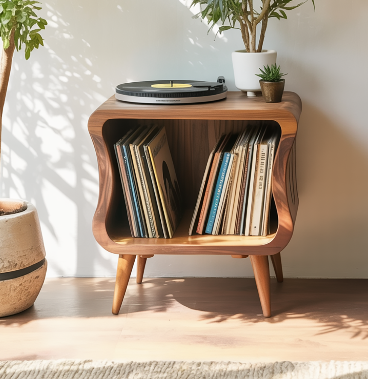 Mid Century Solid Wood Record Player Stand For Living Room
