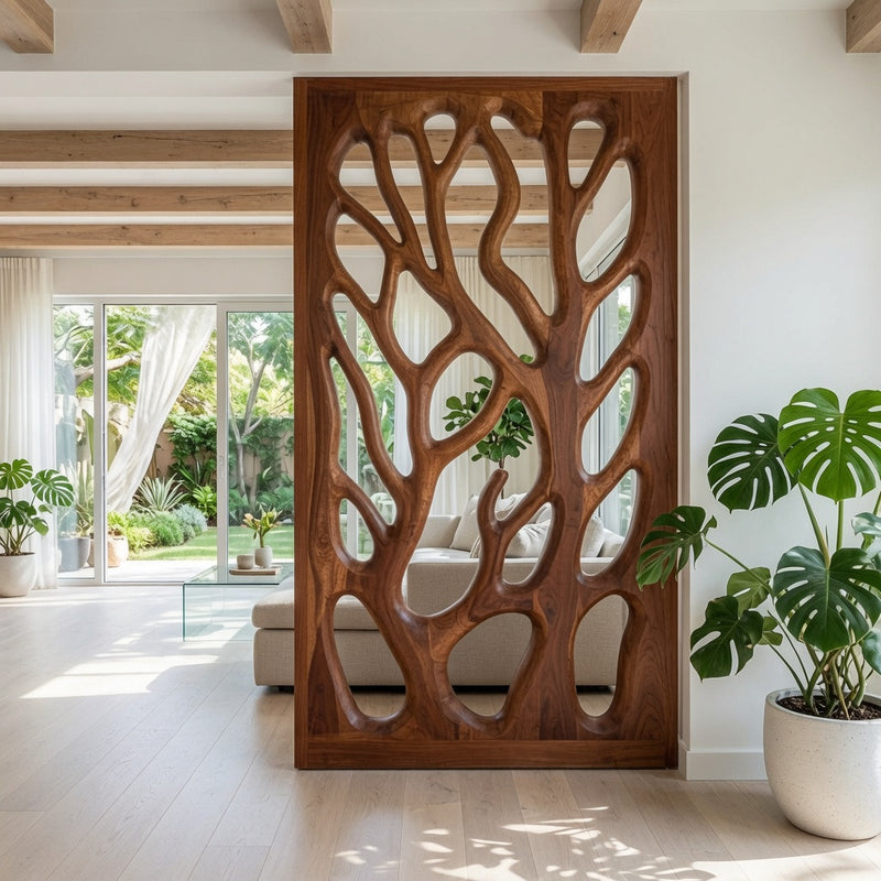 Modern Flowing Carved Divider For Living Room