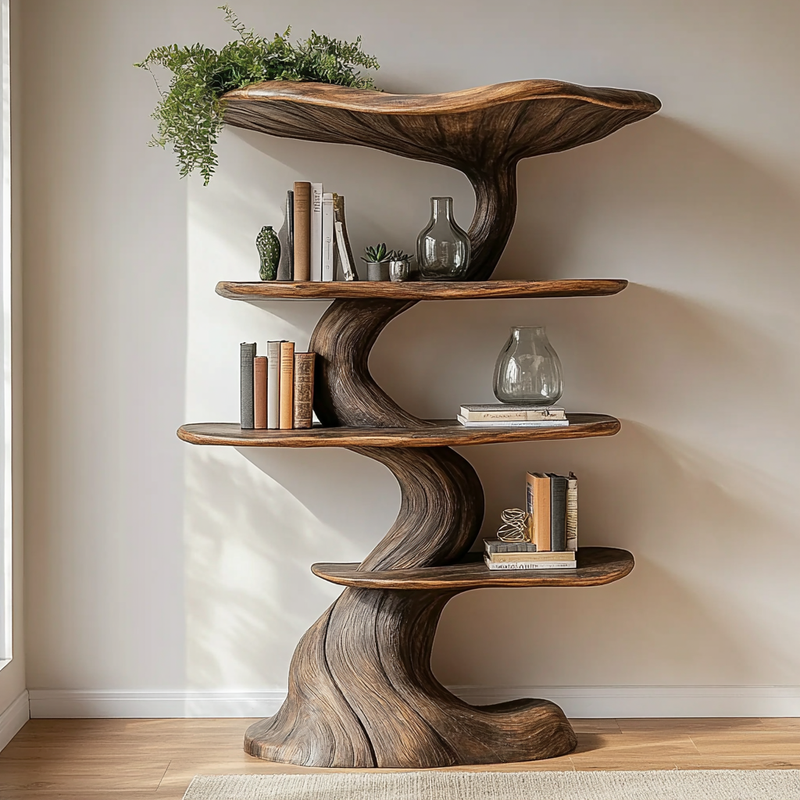 Handmade mushroom style bookcase for modern interiors