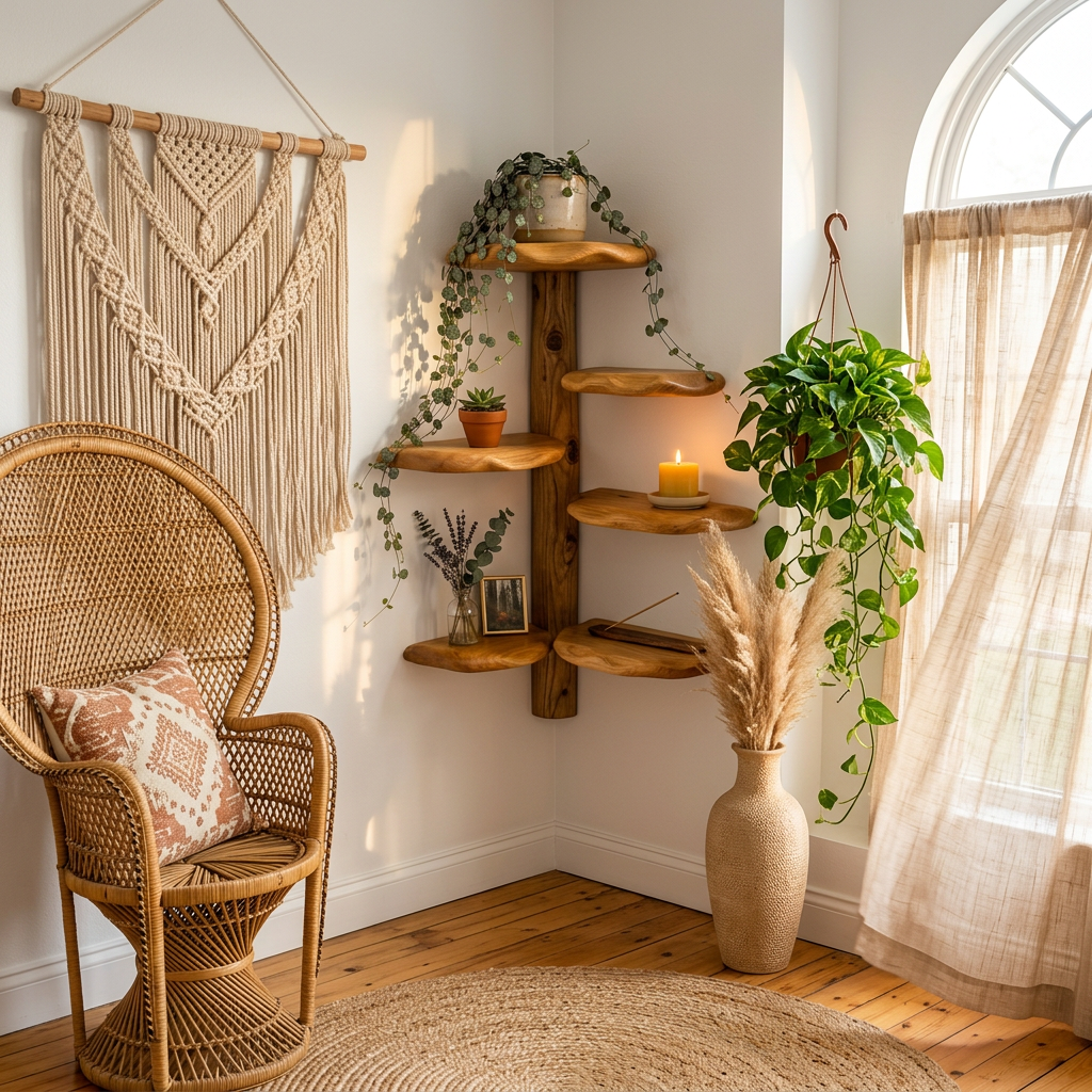 Mushroom Tree Corner Shelf Floor to Ceiling, Handcrafted Solid Wood Vertical Bookshelf with Spiral Mushroom Cap Shelves for Living Room, Bedroom, Reading Nook - Ashdeco 2026