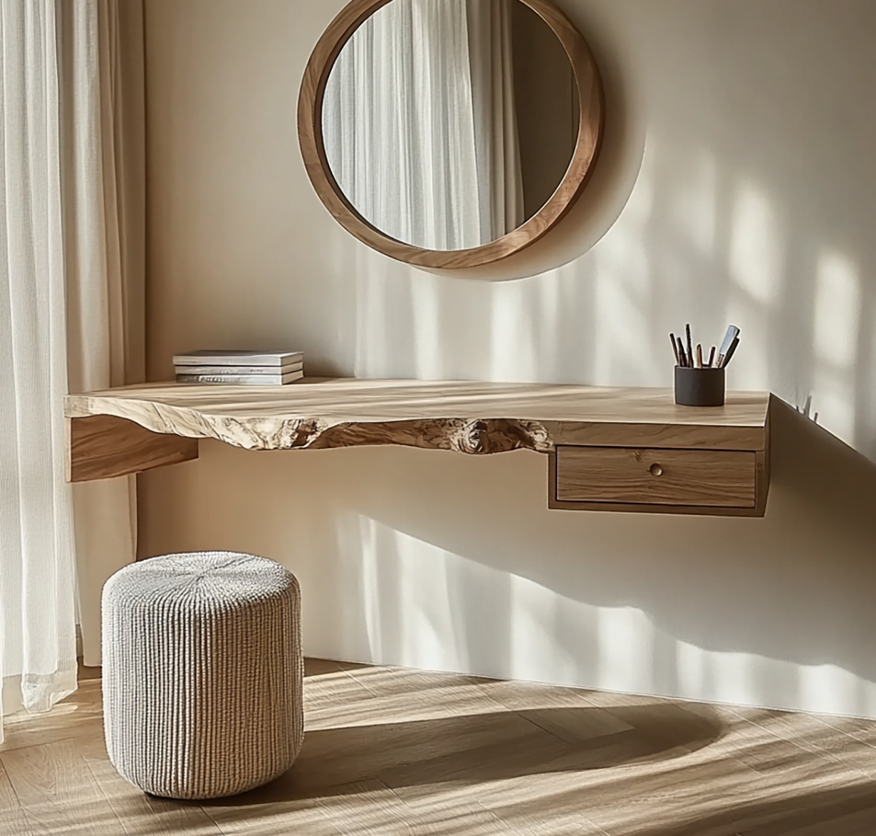 Organic modern vanity table for bedroom interiors