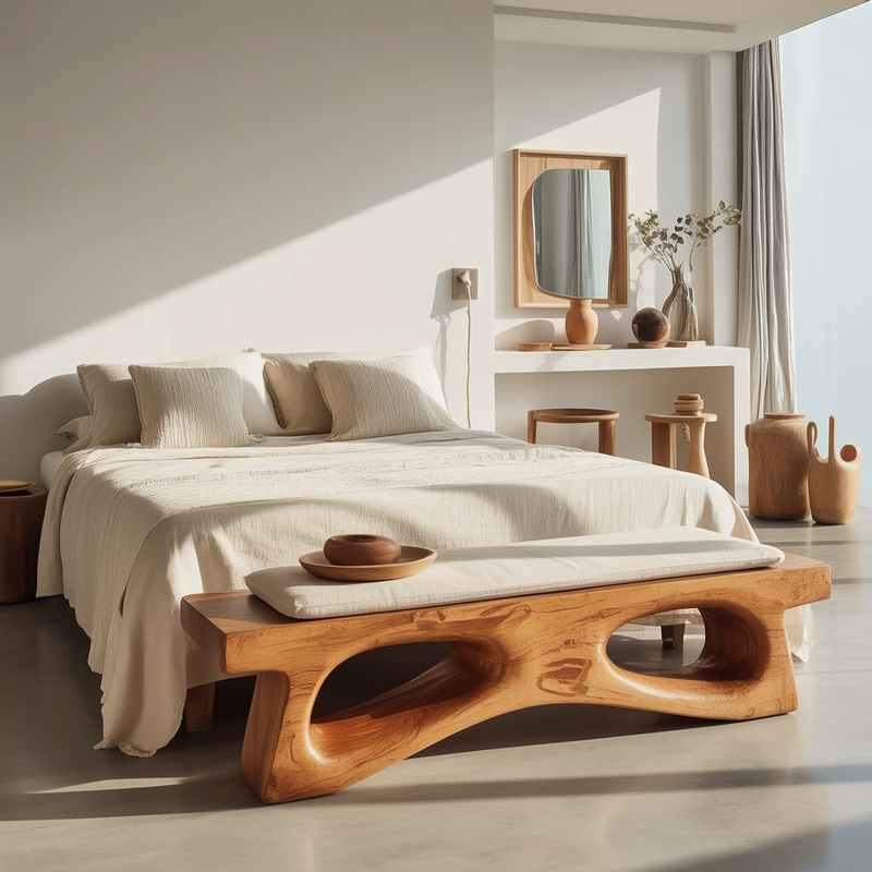 Handcrafted wooden coffee table with natural grain and organic shape
