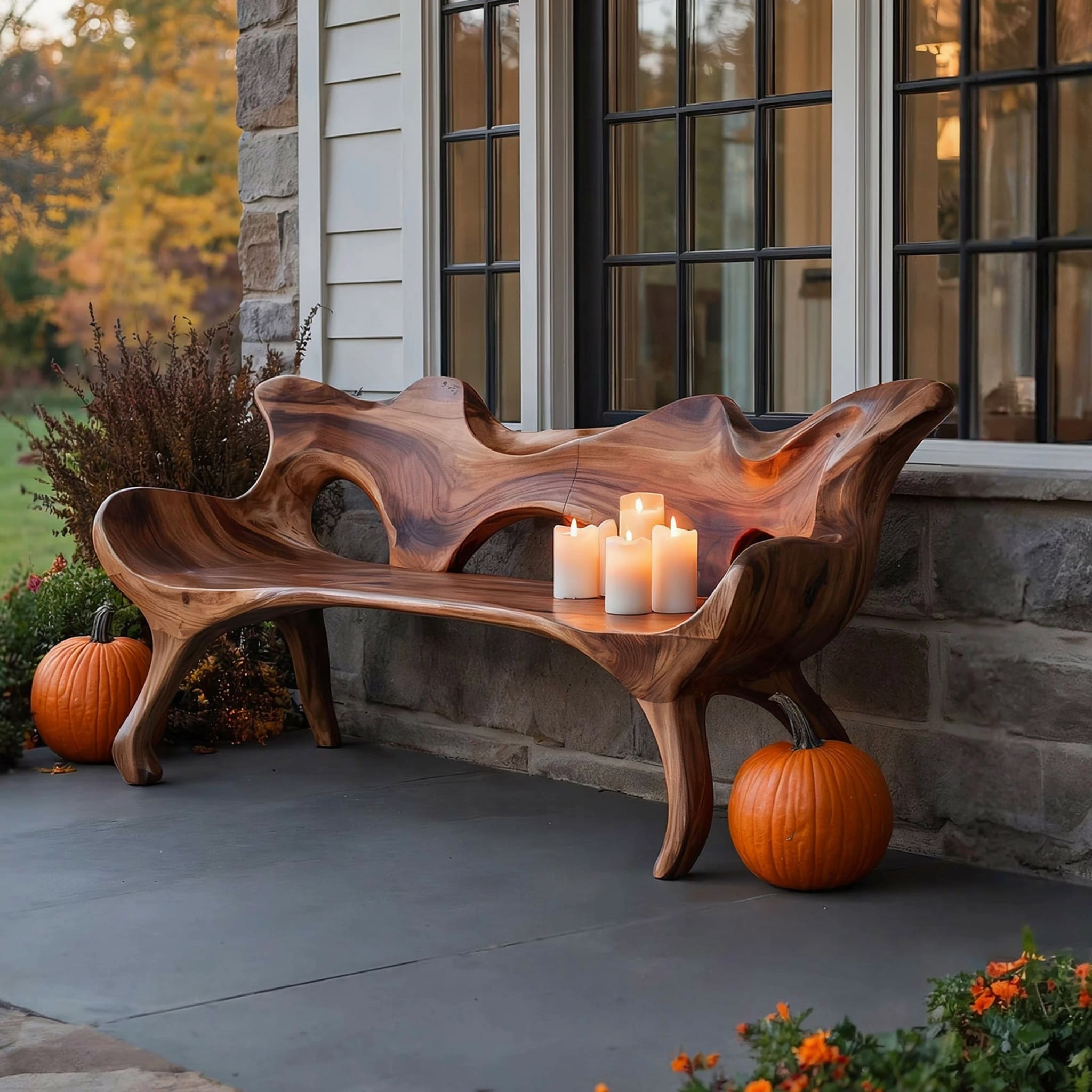 Organic live edge Halloween bench in solid wood