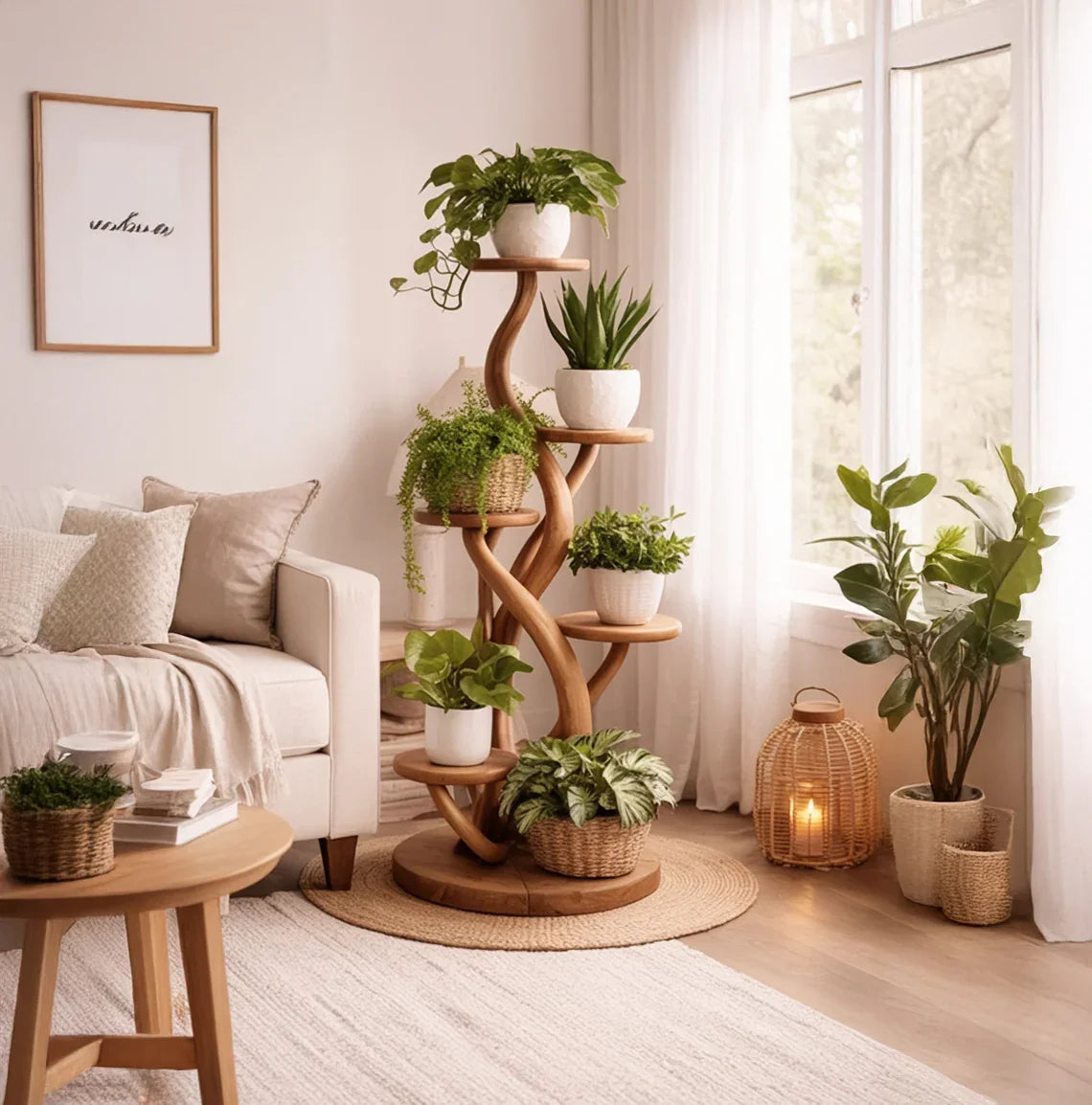 Handcrafted Spiral Tree Plant Stand