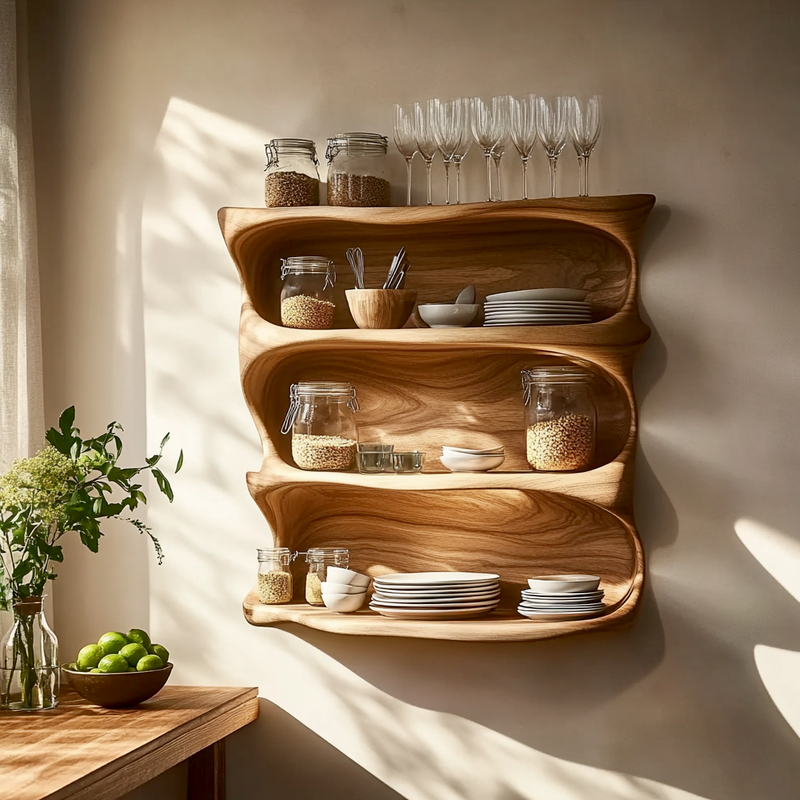 Wooden kitchen storage cabinet with farmhouse design