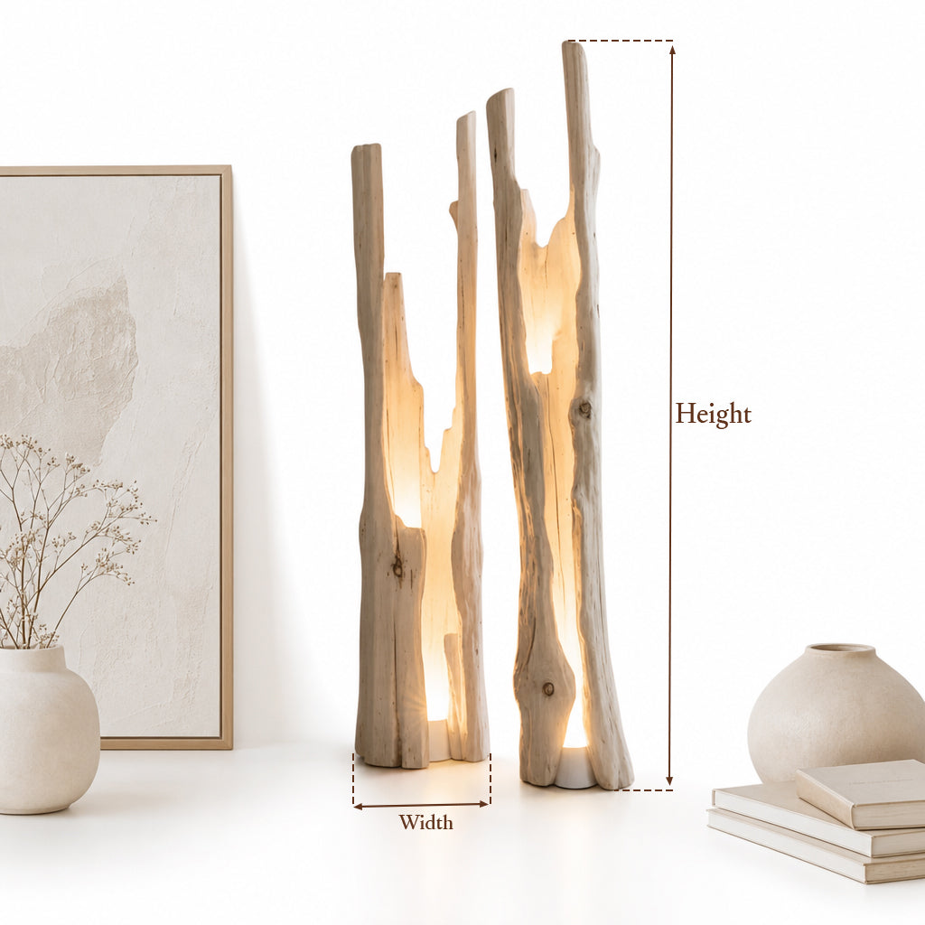 Rustic Driftwood Floor Lamp – Handmade Solid Wood Standing Light for Home Décor