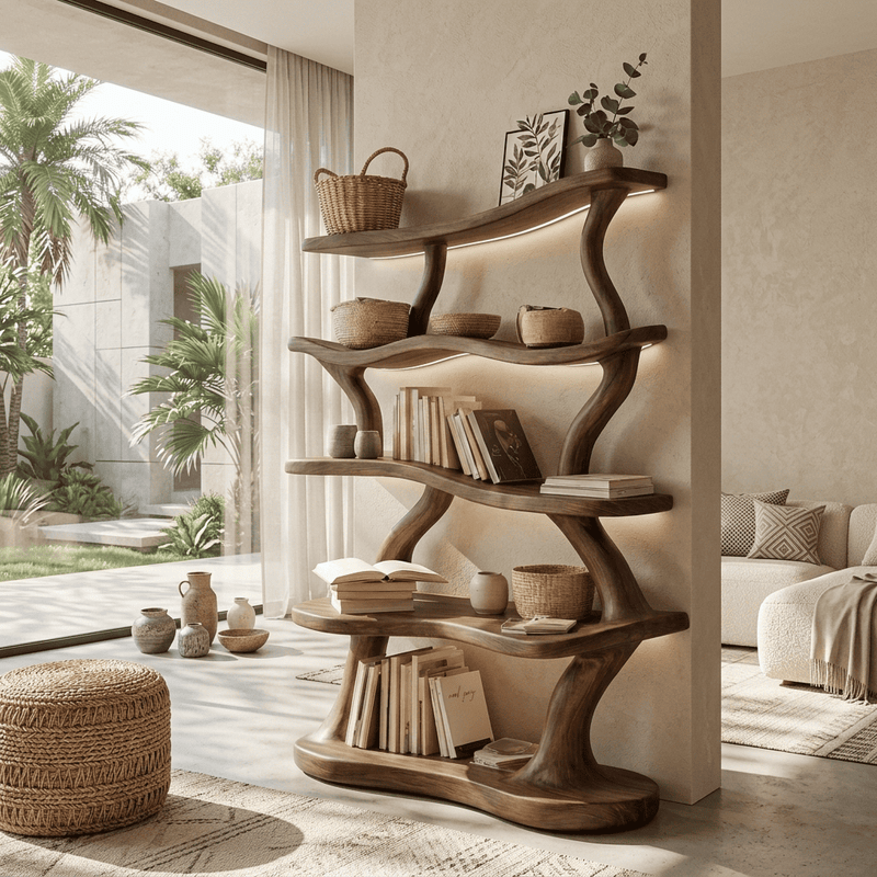 Handcrafted five-tier bookshelf in solid wood
