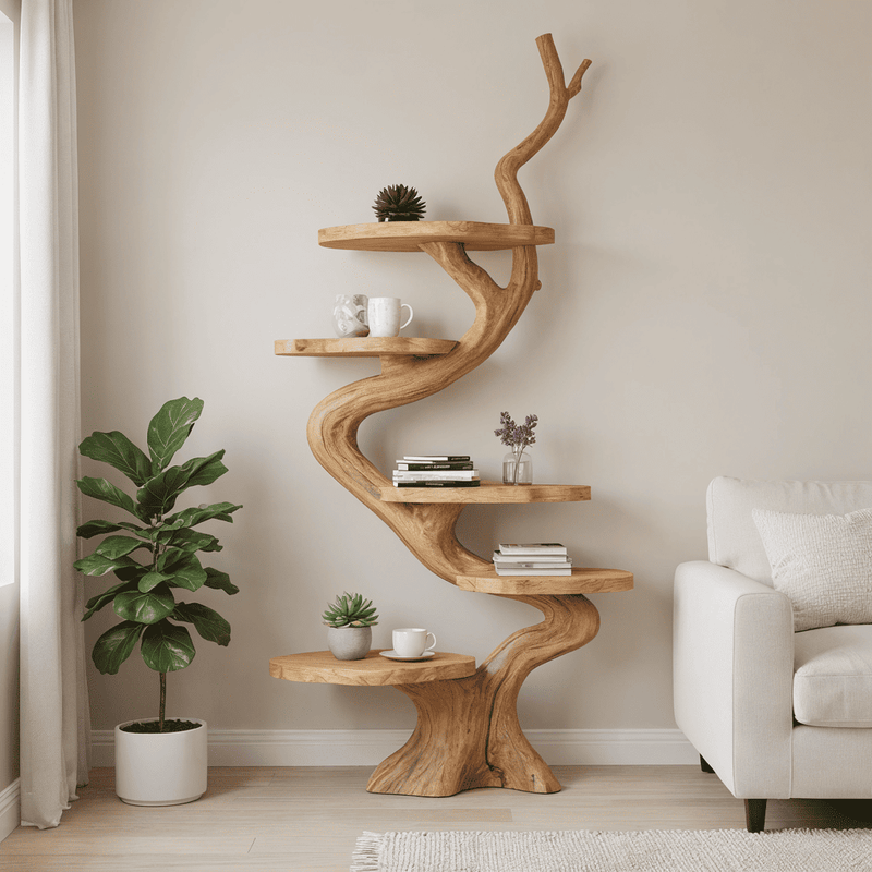 Organic modern display shelf crafted from solid wood
