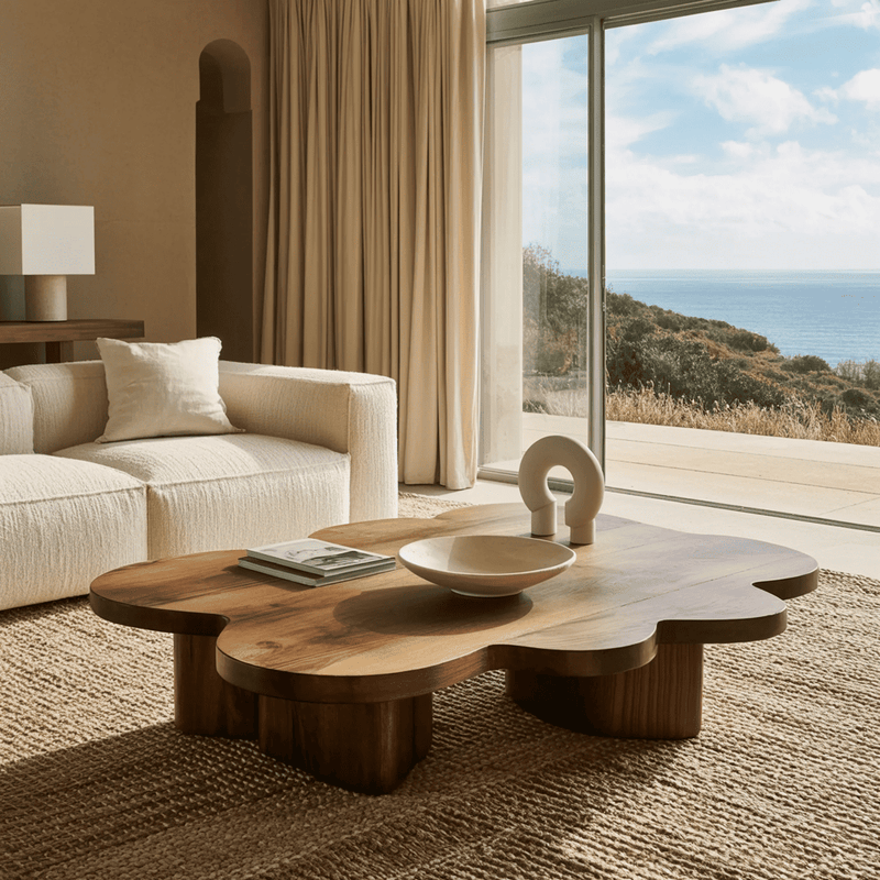 Organic coffee table crafted from solid wood