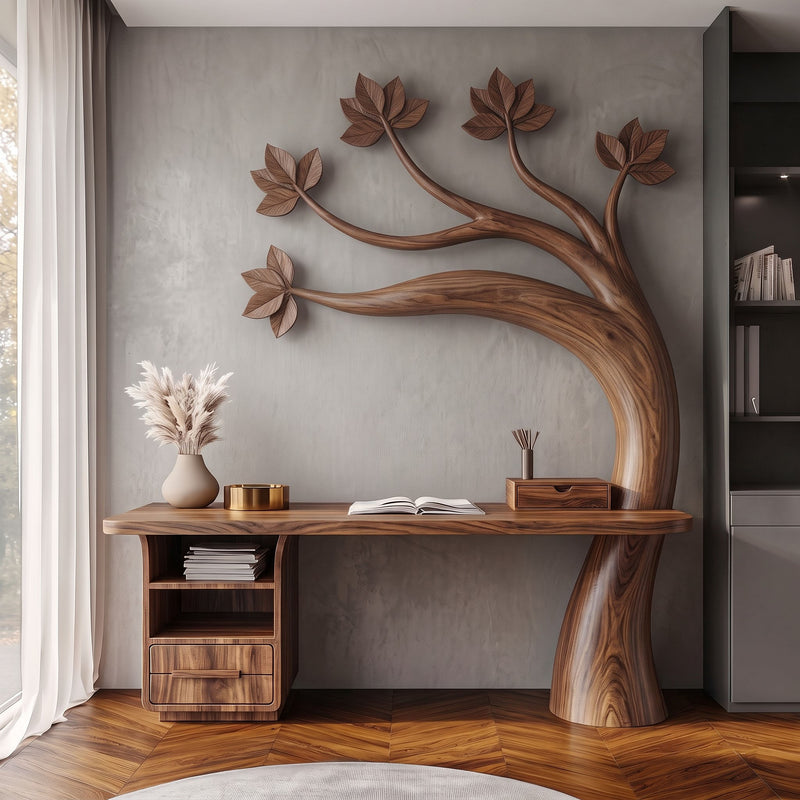 Sculptural tree branch executive desk in solid wood