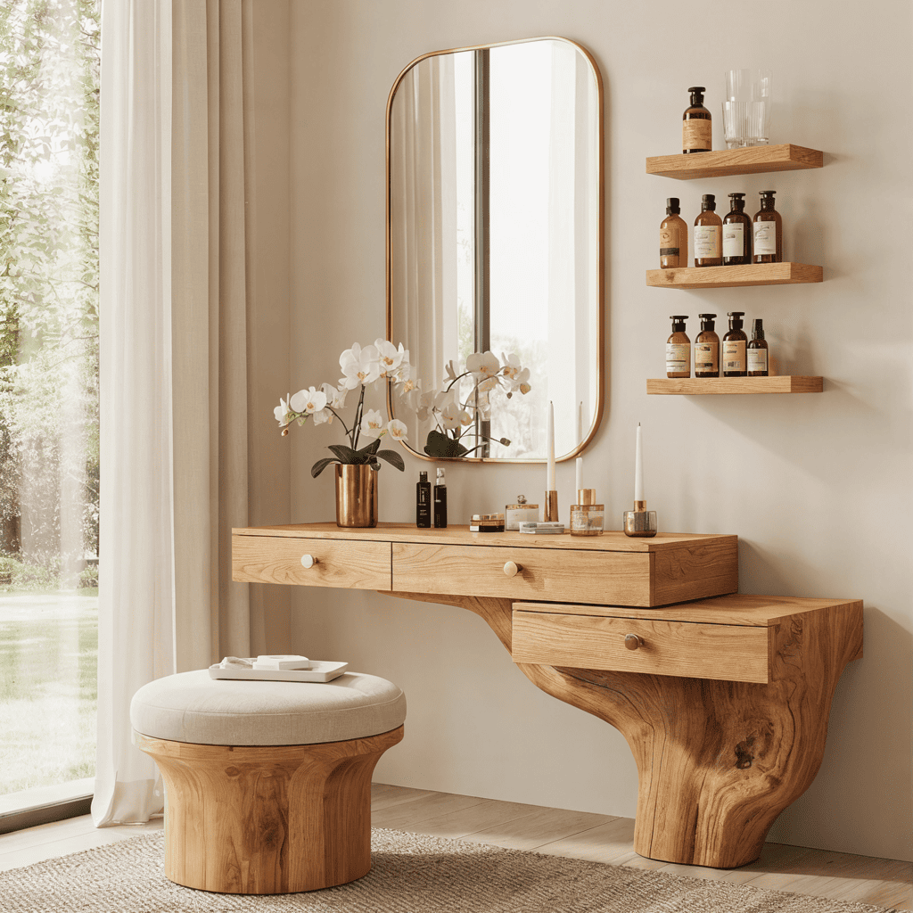 dressing vanity design Tree Root Table - Solid Wood Sculptural Makeup Desk Angel Maternity Roxy Lace Large glass round mirror Collection:Desir Child  Size:12M