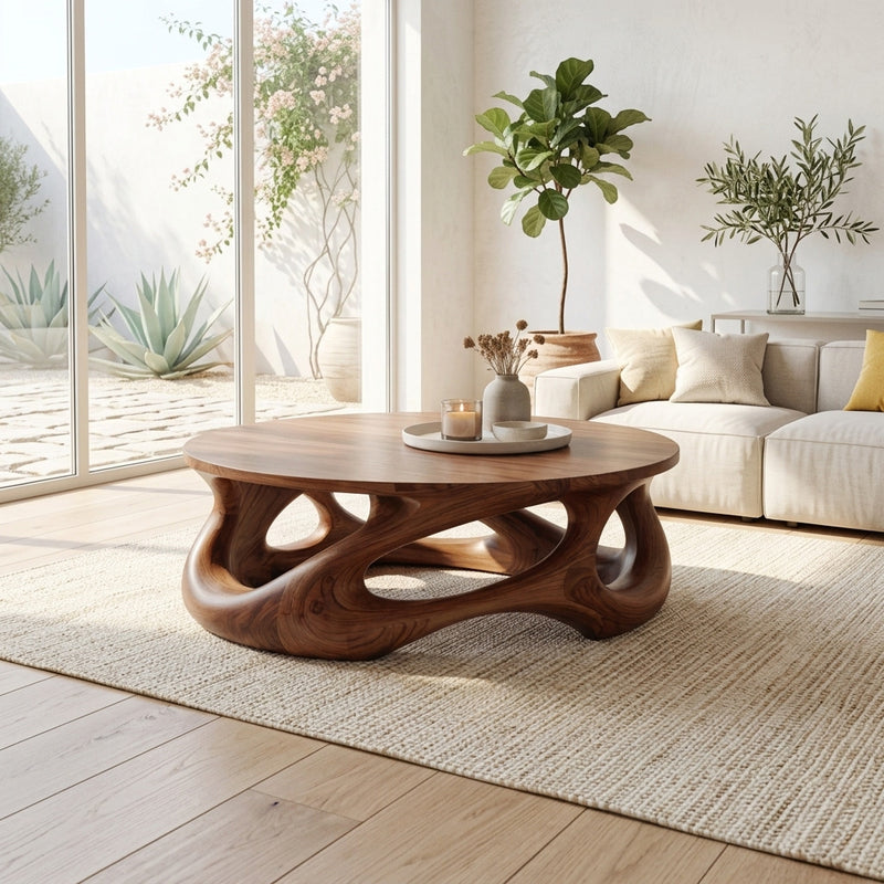 Modern organic coffee table crafted from solid wood