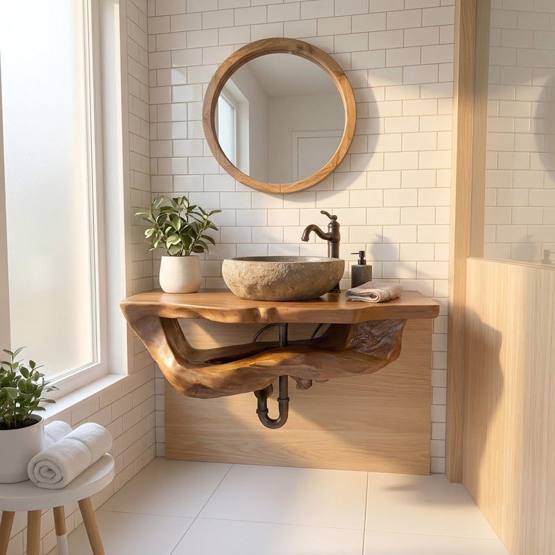 Solid Wood Live Edge Floating Bathroom Vanity with Organic River Edge