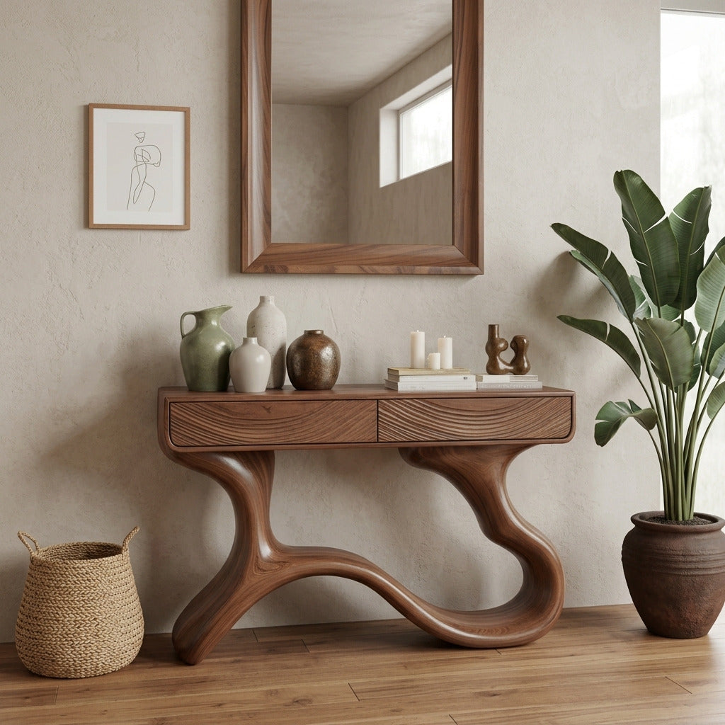 Minimalist wooden console table crafted from solid wood