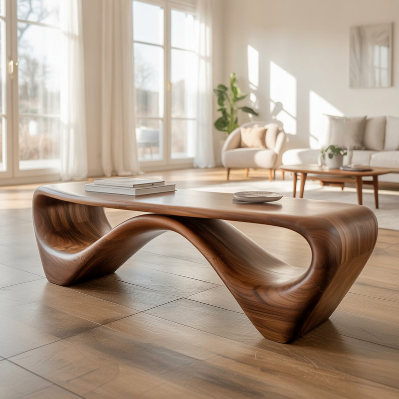 Solid Walnut Sculptural Bench, Mid-Century Modern Organic Entryway Seating