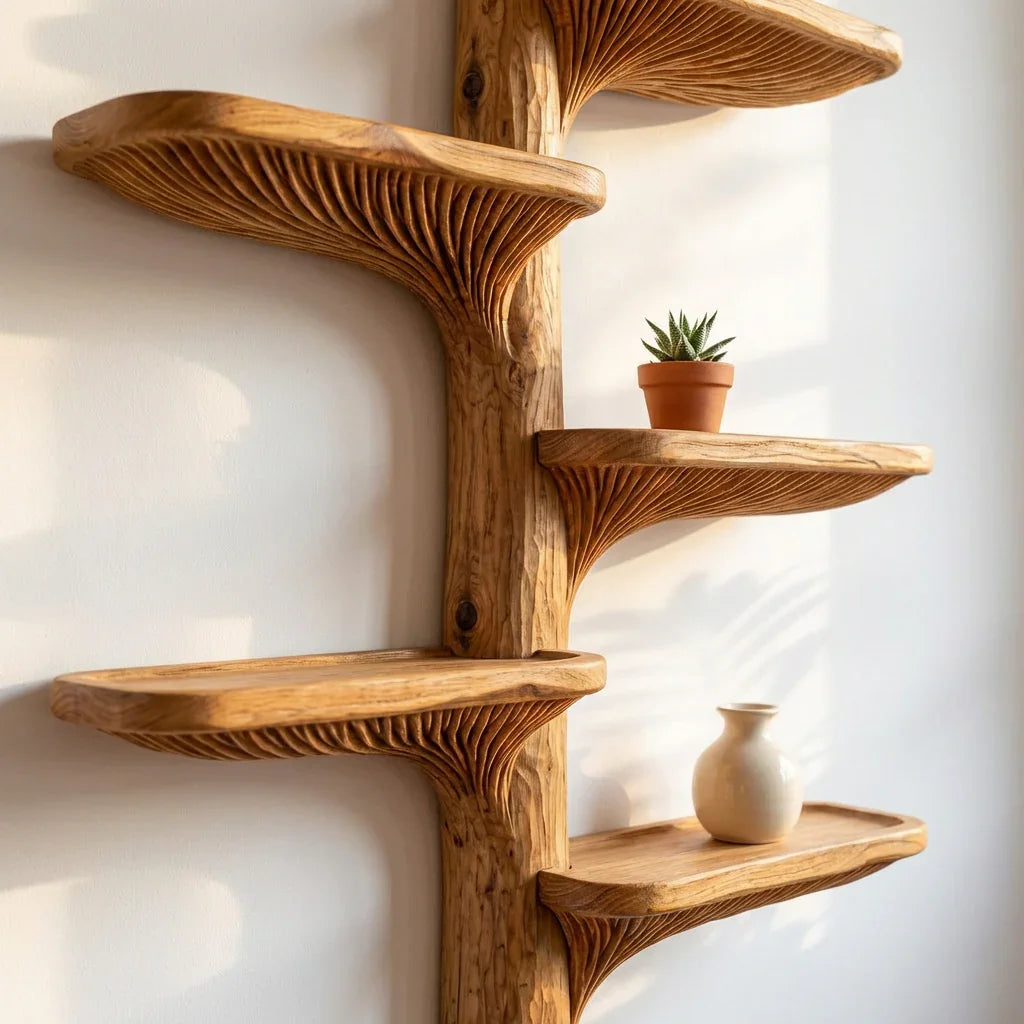 Wall Mounted Mushroom Gill Tree Bookshelf With Curved Branch Shelves - Ashdeco 2026