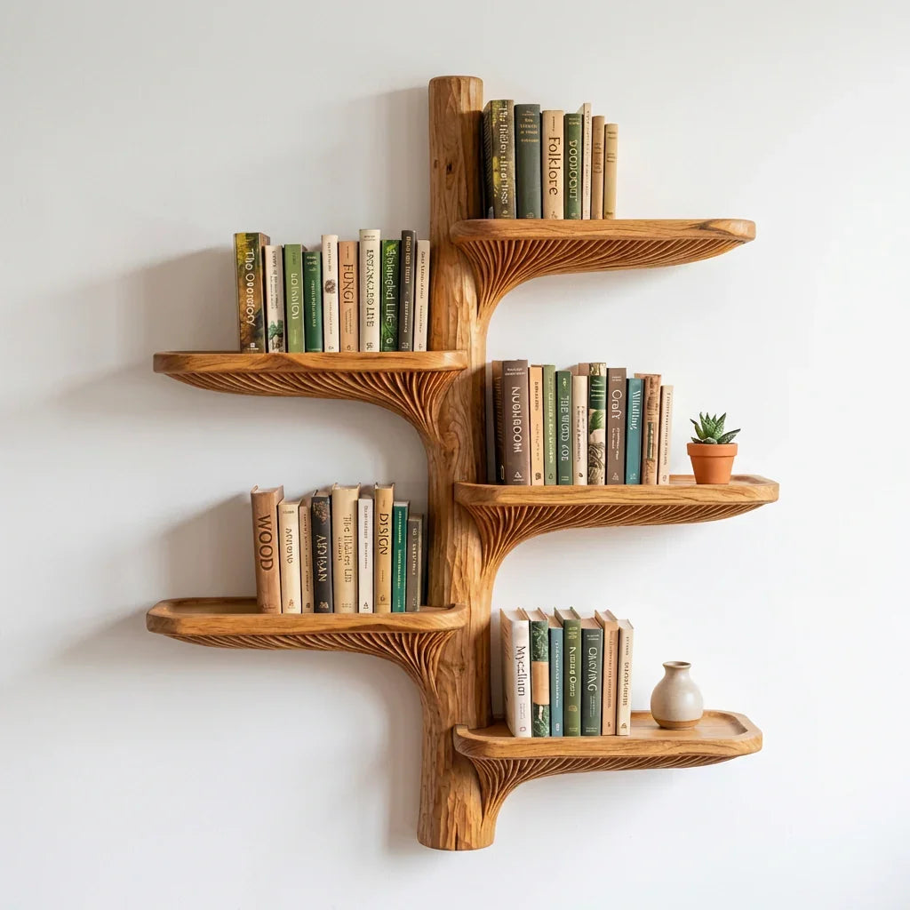 Wall Mounted Mushroom Gill Tree Bookshelf With Curved Branch Shelves - Ashdeco 2026