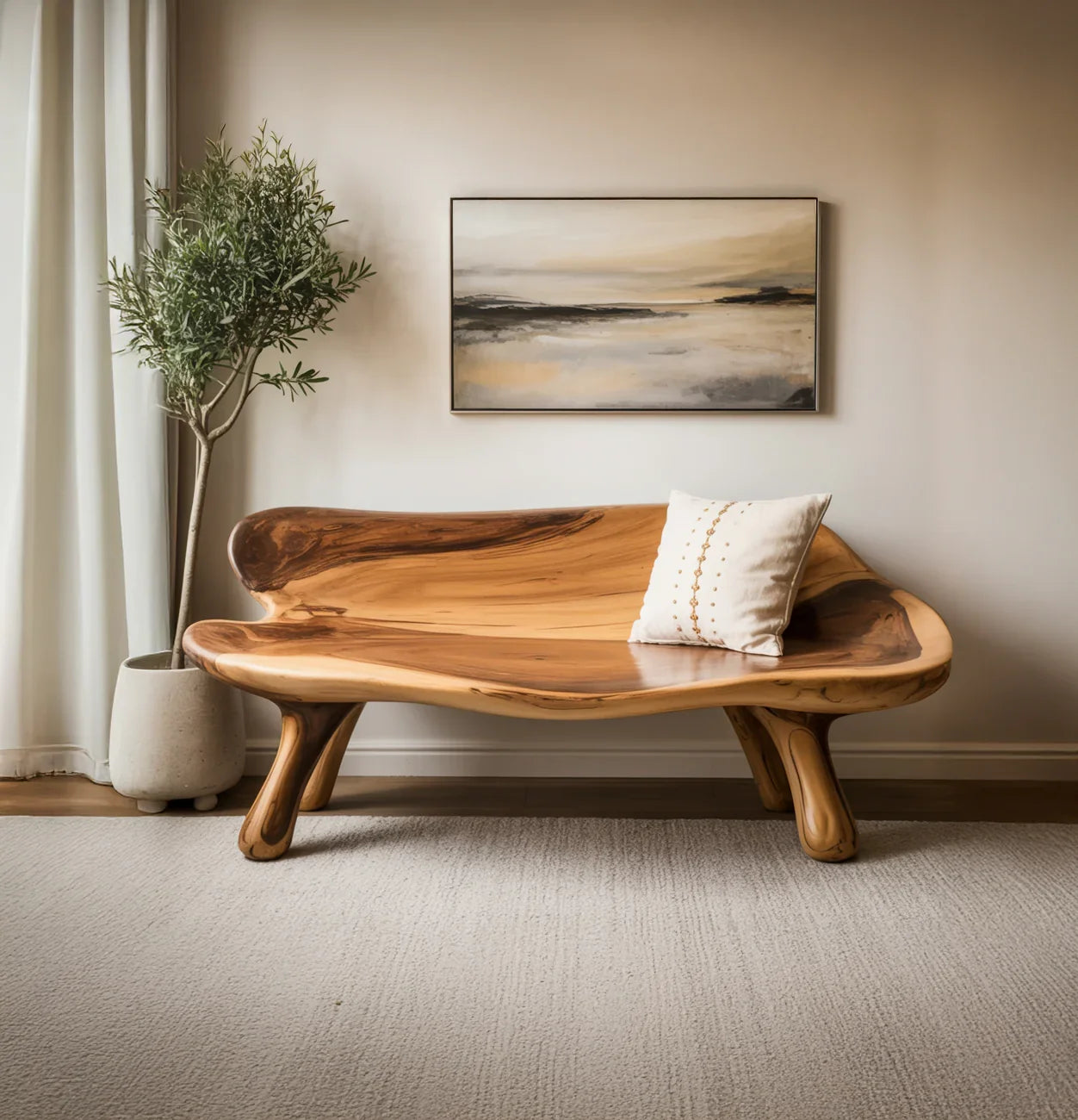 Sturdy wooden bench with solid wood construction for comfortable seating