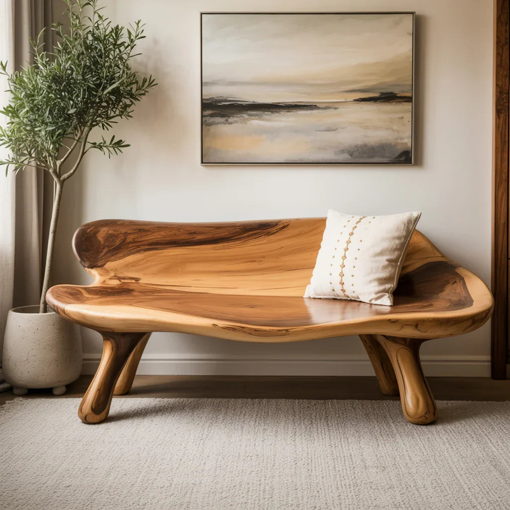 Sturdy wooden bench with solid wood construction for comfortable seating