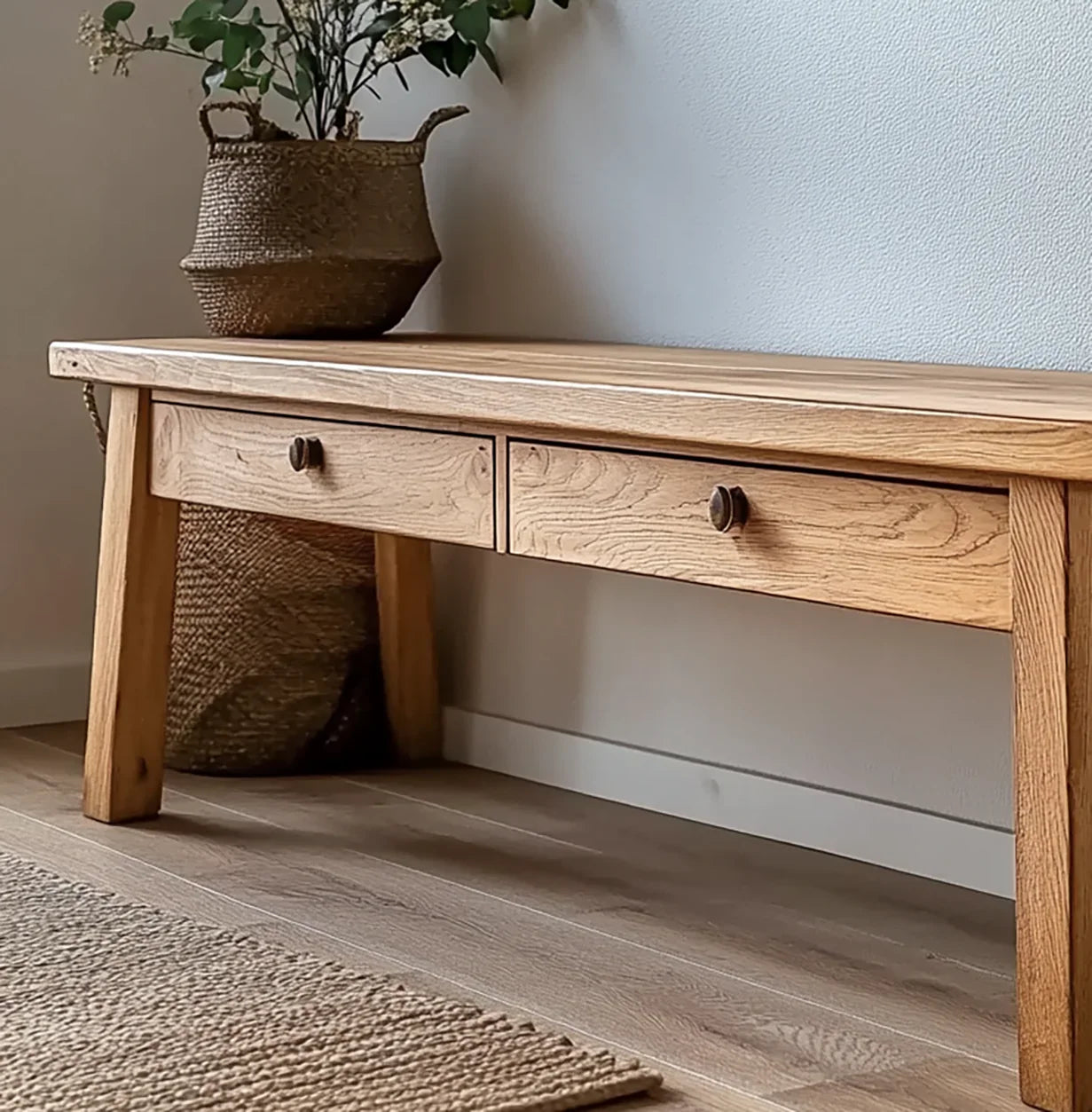 Wooden bench with mid century modern design for home decor