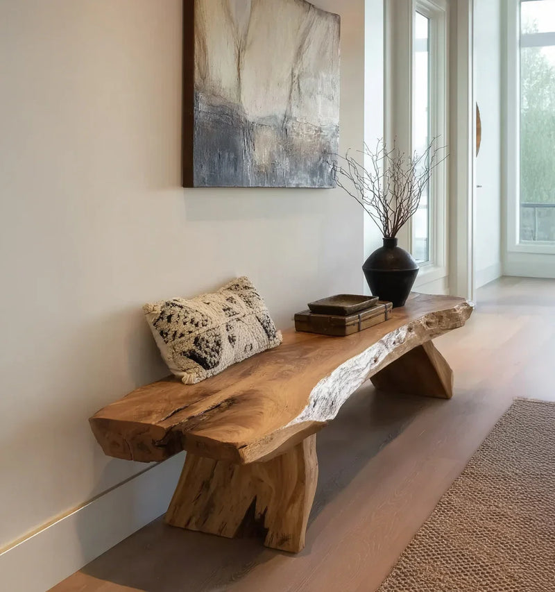 rustic console table in entryway with farmhouse styling