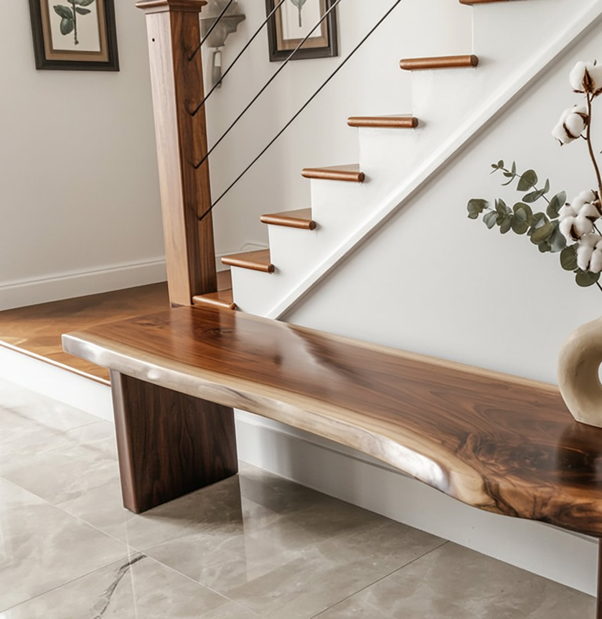 Live Edge Solid Wood Bench β Handmade Rustic Entryway Table