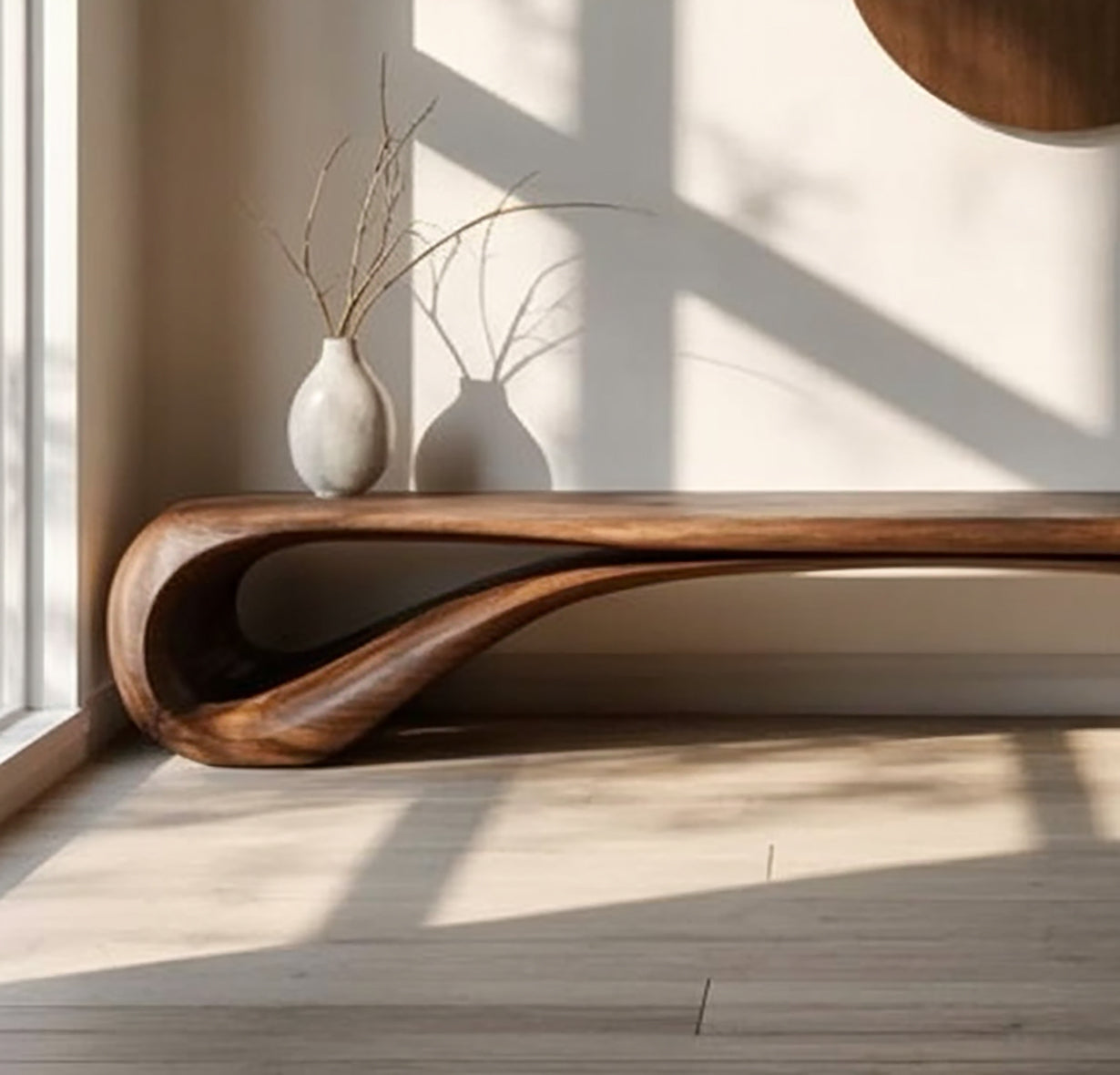 Handcrafted Walnut Bench β Organic Sculptural Mid-Century Design