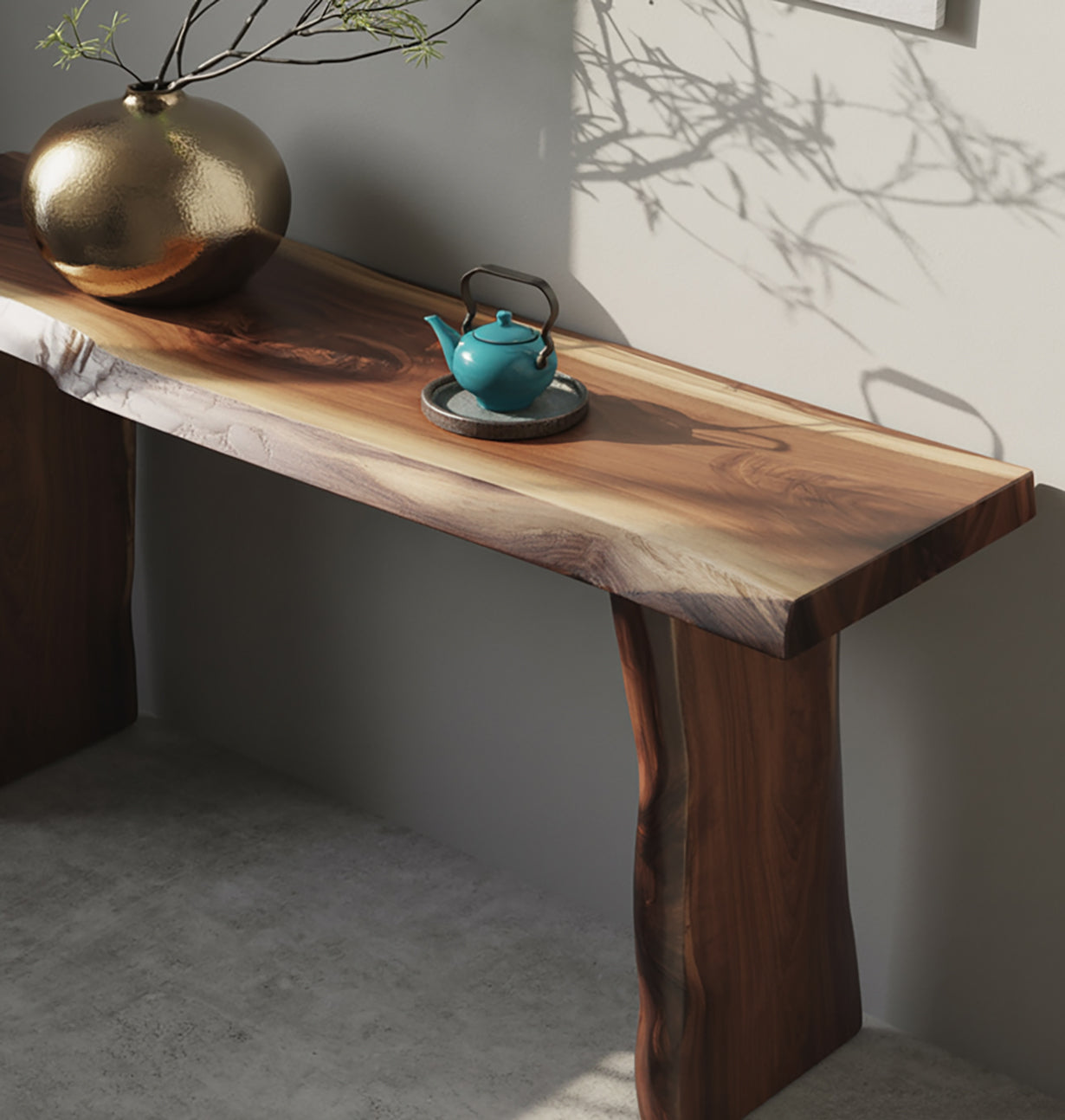 Solid Wood Live Edge Console Table – Minimalist Handmade Entryway
