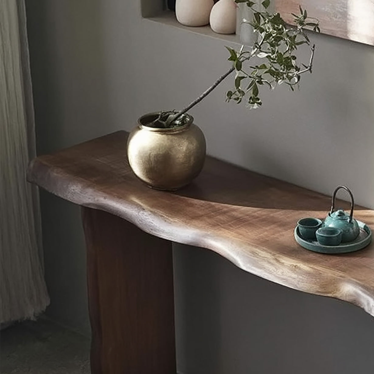 Solid Wood Live Edge Console Table – Minimalist Handmade Entryway Furniture