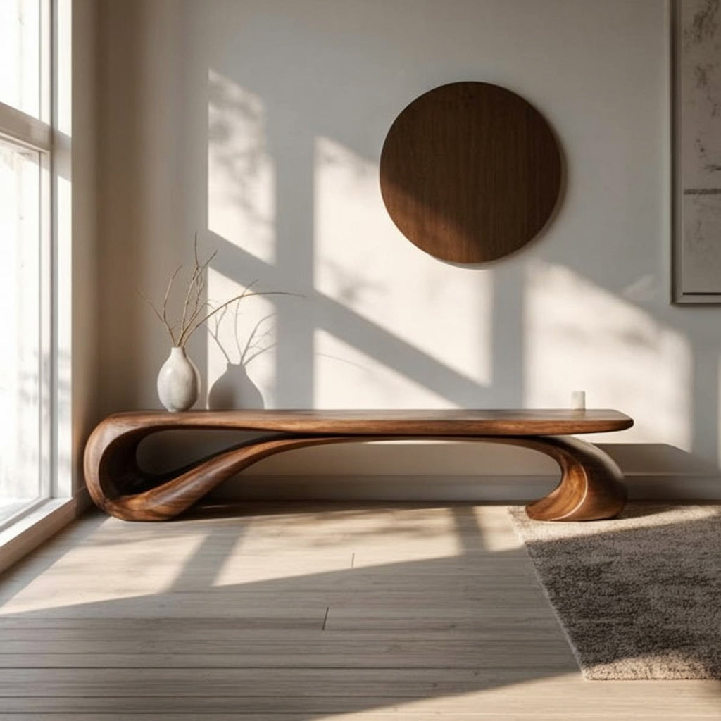 Handcrafted Walnut Bench β Organic Sculptural Mid-Century Design