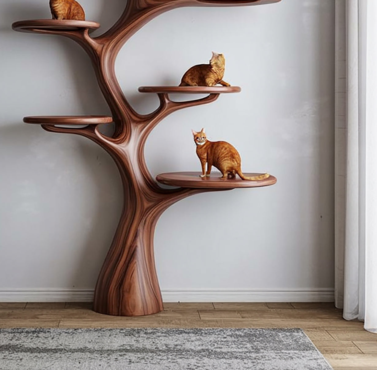 Artistic Branch Cat Tree & Bookshelf - Multi-Level Natural Wood Wall Sculpture