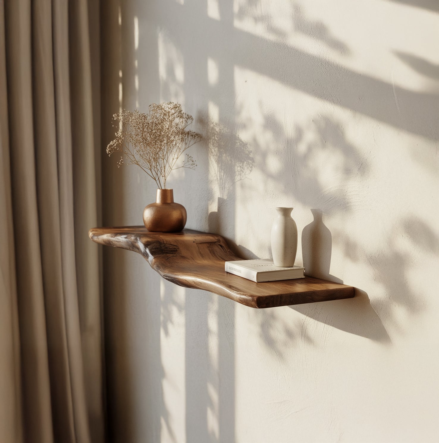 Live Edge Floating Wood Shelf – Handcrafted Solid Wood Wall Shelf