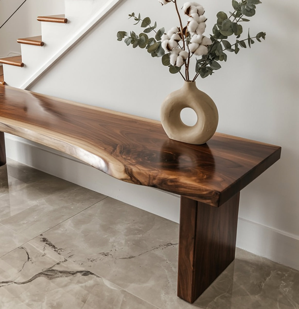 Live Edge Solid Wood Bench – Handmade Rustic Entryway Table