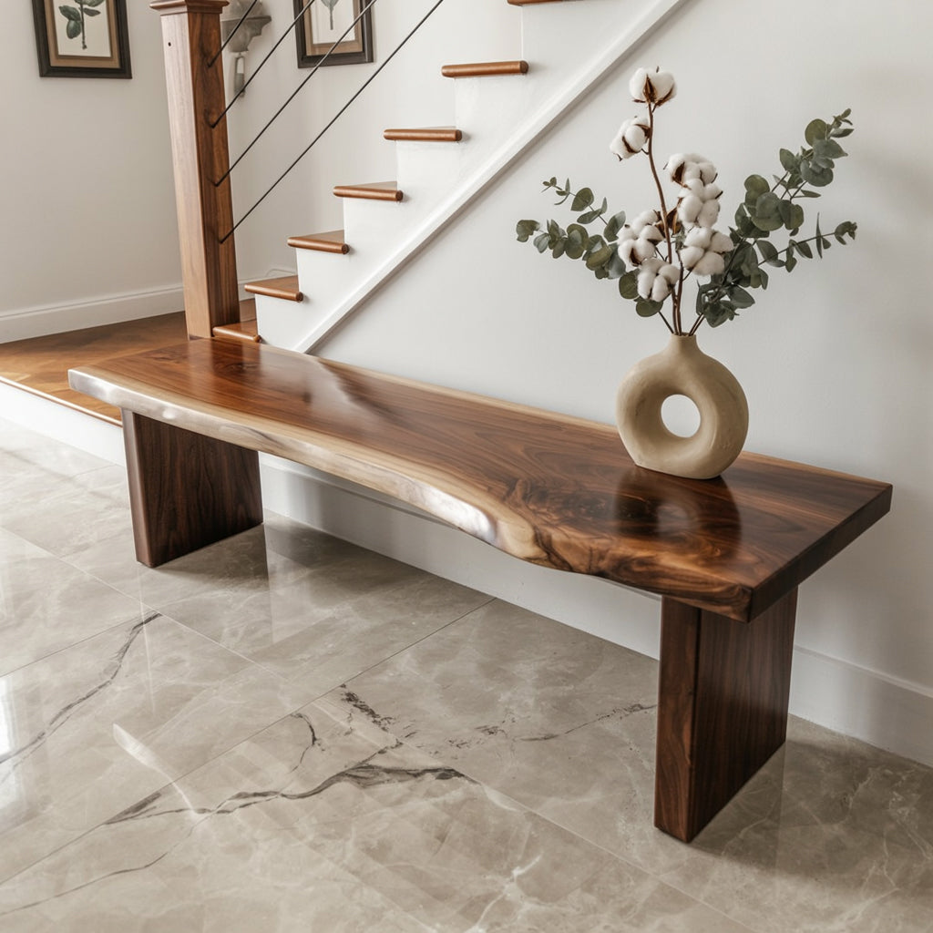 Live Edge Solid Wood Bench β Handmade Rustic Entryway Table