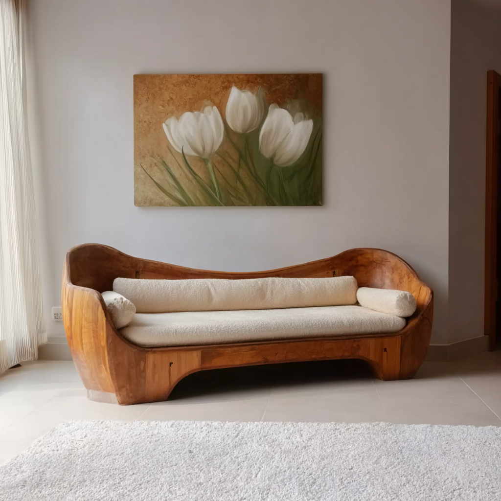 Artistic Wooden Sofa β Sculptural Modern Living Room Seating