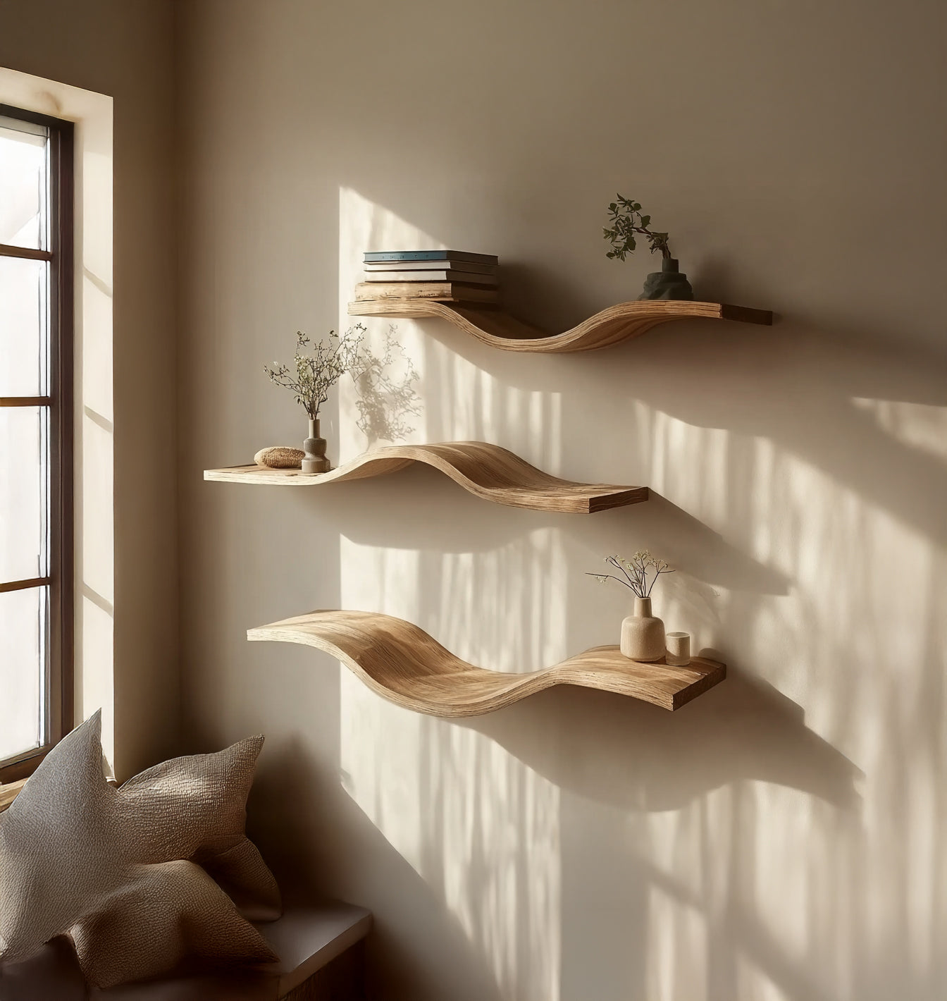 Rustic Floating Wall Shelf with Live Edge – Solid Walnut Wood Shelf